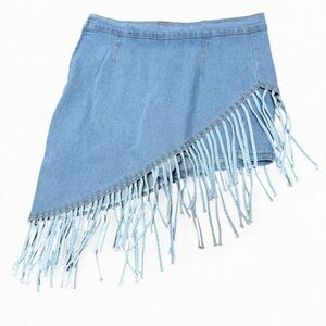 Fringe Denim Skort Womens Size Large 30” Festival Concert BRAND NEW